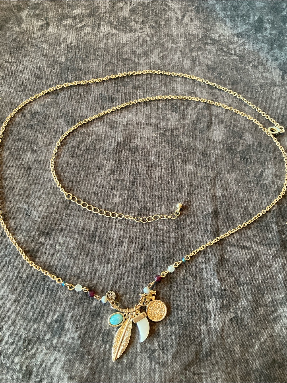 Southwestern Inspired Gold-Tone Multi Charm Feather Necklace